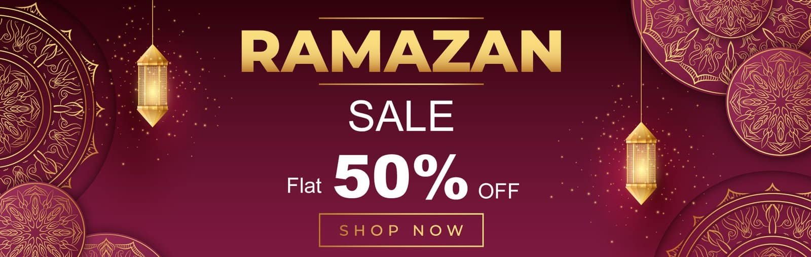 Ramazan Sale Banner Ramazan Sale Banner with 50% discount offer for Ramadan shopping.