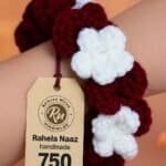 Colorful handmade crochet bracelets in red and white, stylish accessories for women.