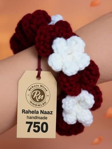 Colorful handmade crochet bracelets in red and white, stylish accessories for women.