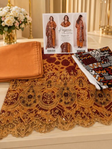 Burnt Orange Embroidered Lawn Suit