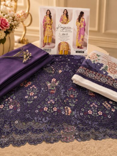 Deep Plum Floral Embroidered Lawn Suit