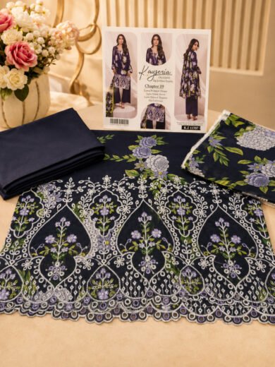 Midnight Navy Floral Cutwork Lawn Suit
