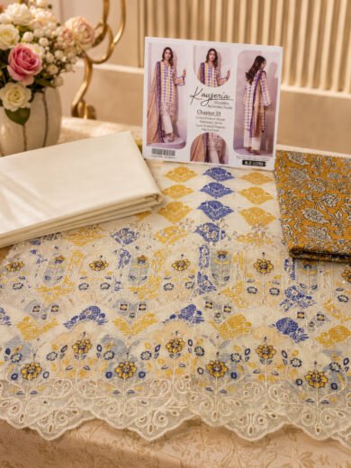 Ivory, Mustard and Blue Embroidered Lawn Suit