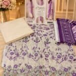 Ivory and Purple Embroidered Lawn Suit