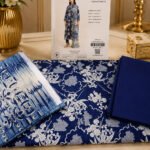 Navy Blue and White Floral Lawn 3-Piece Suit