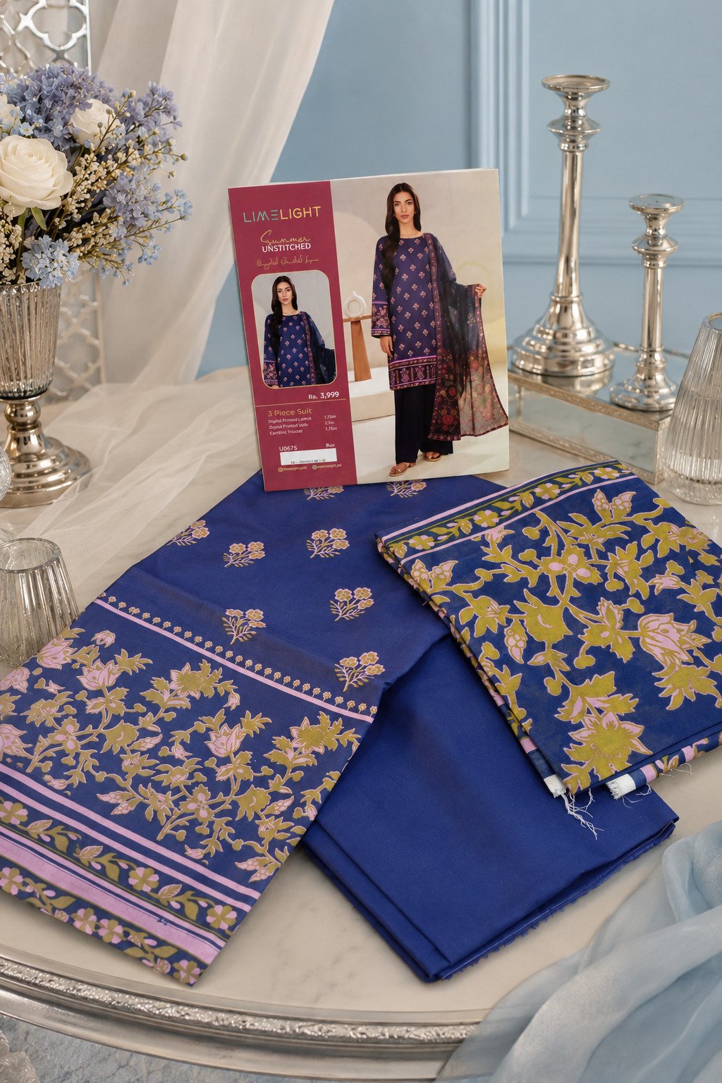 Royal Blue Floral Printed 3-Piece Suit