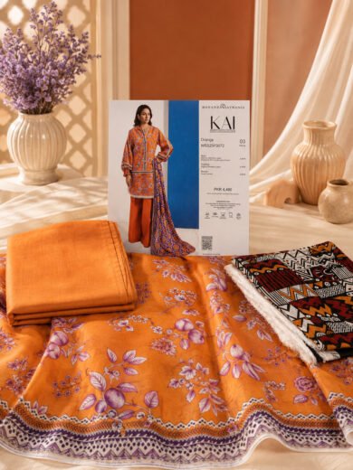 Orange and Purple Floral Lawn 3-Piece Suit
